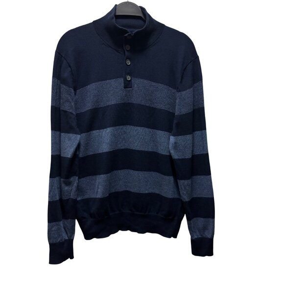 Brooks Brothers Men's Extra Fine Merino Wool Navy Striped Sweater Size L - Picture 1 of 8